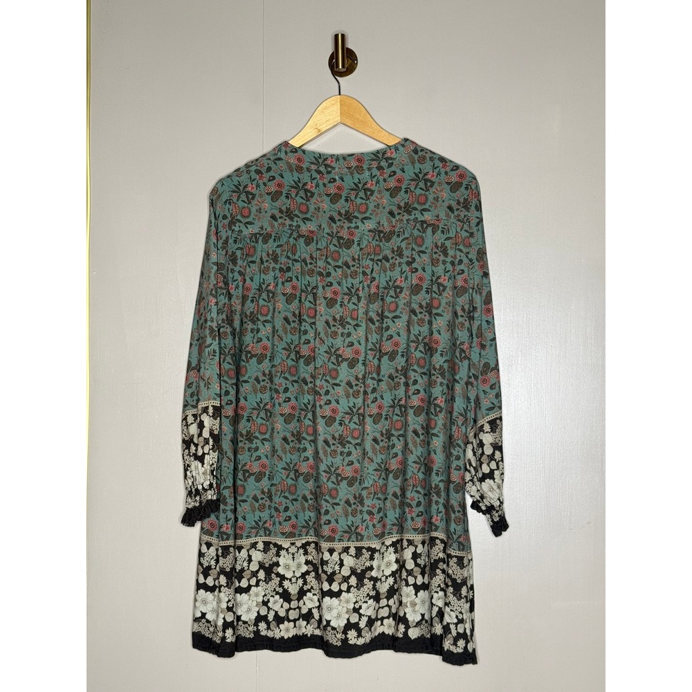 Natural Life Boho Floral Border Print Tunic Top Rayon Long Sleeve Medium - Picture 4 of 8